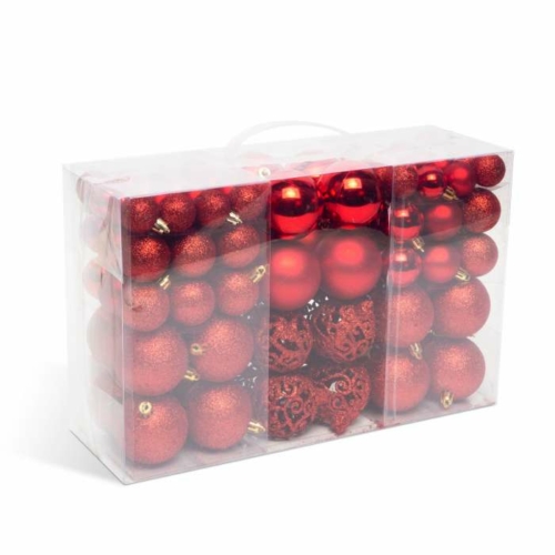Karácsonyi gömbdísz szett - 100 db / csomag - piros